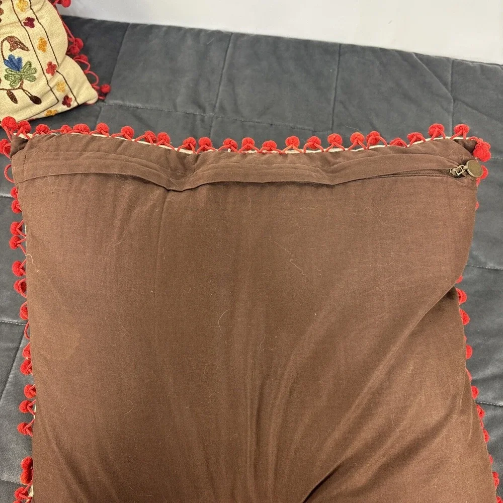 Pier 1 Embroidered Boho Pillows 2 Throw & 1 Lumbar Floral Stripe Earthy Neutrals